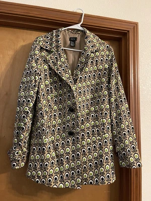 Chaqueta RQT MUJER talla L Prendas exteriores Estampado abstracto Tostado Blanco Negro Verde Botón Abrigo Foto 1 de 4