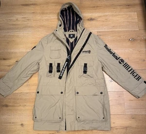 Chaqueta Parka Hilfiger X Timberland Cargo MED Beige UNISEX OVERSIZE mediana RARA 🔥 - Imagen 1 de 15