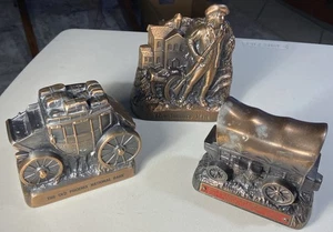 Vintage Metal Coin Bank Lot - Wagon, Stagecoach, Minute Man (Banthrico) 1 Key - Picture 1 of 24