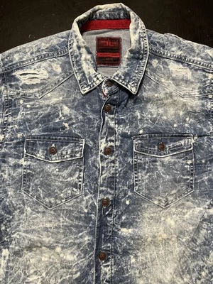 Рубашка на пуговицах Jordan Craig Distress Acid Wash Legacy Edition джинсовая, большая - Изображение 1 из 4