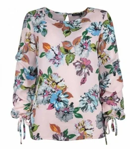 Jessica Rose Long Tie Puff Sleeve Blouse Size XL Pink Multi Floral NWT $80 - Picture 1 of 5