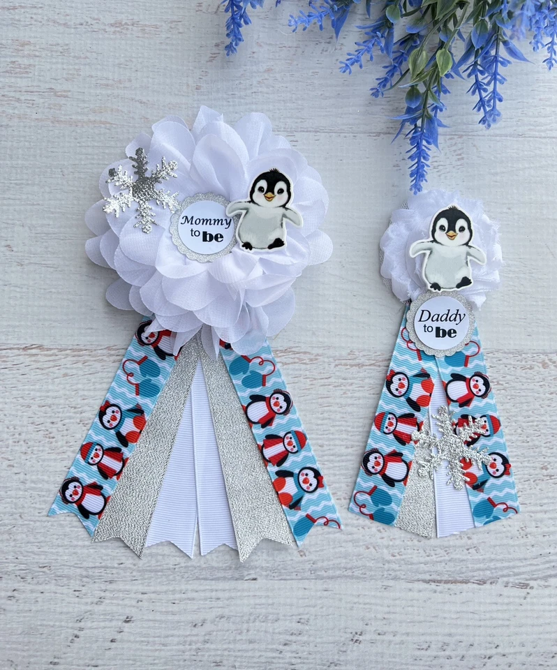 Juego de ramilletes de baby shower Penguin, mamá y papá Foto 1 de 1