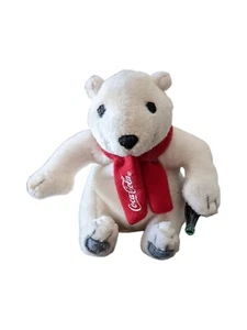 Vintage Sammlerstück Coca Cola weißer Eisbär mit rotem Schal & Cola-Flasche 4 Zoll - Bild 1 von 6