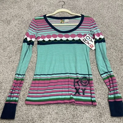 Top Roxy Manga Larga Tejido a Rayas Rosa Como Nuevo Multi Estilo Retro Talla Pequeña Foto 1 de 4