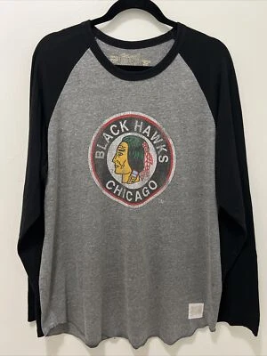 Chicago Black Hawks Raglan Shirt Mens XL Gray The Original Retro Brand  - Image 1 of 4