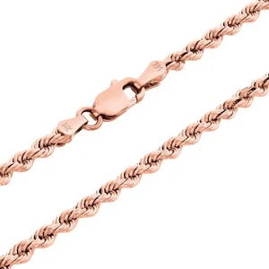14K Rose Gold 3mm Diamond Cut Rope Italian Chain Pendant Necklace Mens 24" - Picture 1 of 11
