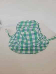 New Marks and Spencer M&S Baby Kids 100% Pure Cotton Green Mix Checked Sun Hat - Picture 1 of 3