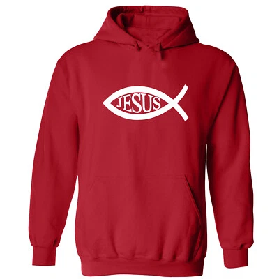 JESUS Fish Unisex HOODIE Sweatshirt Christian Religious Faith Disciple Church - Image 1 of 2