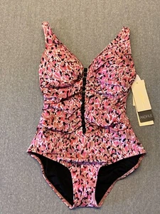 Gottex Profile Pretty Wild D Cup V Neck Swimsuit Womens size 10D Pink Shirred - Picture 1 of 21