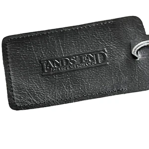 Lands' End Black Leather Luggage Tag W/ ID Window & Unused ID Card - Picture 1 of 4