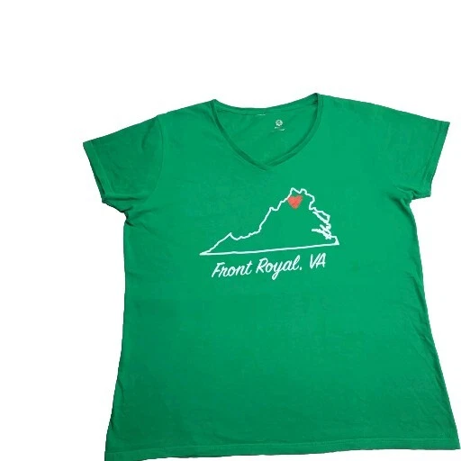Custom Ink Front Royal VA T-Shirt Women's Size Medium V Neck Short Sleeve Green - Image 1 of 4