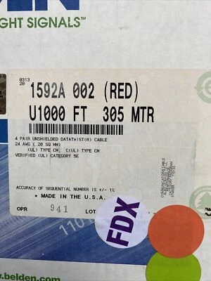 Belden 1592A U1000ft RED 4 pair unshielded datatwist cable cat 5e - Image 1 of 4