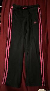Adidas Track Pants Black With Pink Stripes Girls Size 9-10 Years