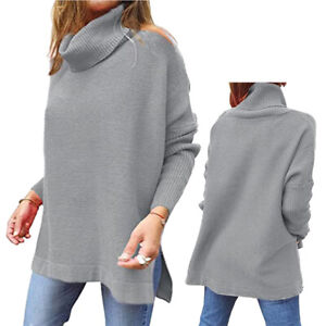 Womens Turtleneck Oversized Knitted fall Sweater Solid Color Pullover Knit Tops