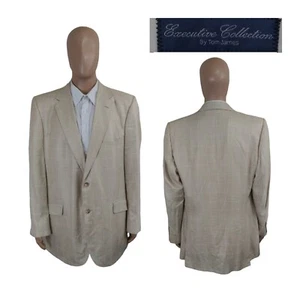 Executive Collection Tom James Two Button Beige White Check Cashmere Blazer 46L - Picture 1 of 11