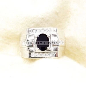 Black Onyx Oval Cut Gemstone With 925 Sterling Silver Ring For Men's #A855 - Picture 1 of 6