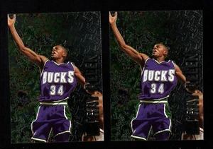 Lotto 2 carte Fleer Metal #186 Ray Allen RC Rookie HOF Bucks 1996 quasi nuove-MT 2287 - Foto 1 di 2