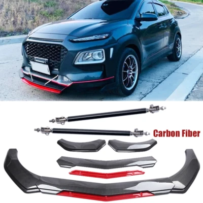 Front Bumper Lip Spoiler Splitter Carbon Fiber For Hyundai Kona 2018-2024 Foto 1 de 4