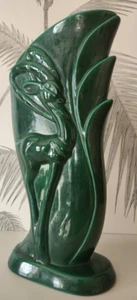 Vintage Vase, Emerald Green Glaze, Gazelle motif, California Pottery, circa 30's - Picture 1 of 7