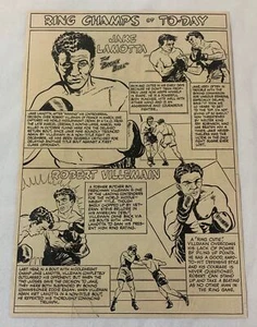 1950 Cartoon Seite ~ JAKE LAMOTTA, ROBERT VILLEMAIN Boxen - Bild 1 von 1