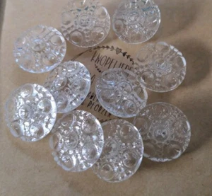 ♥ No.124a-German Vintage Glass Buttons Transparent DM 23mm 10 Pieces New Blonz ♥ - Picture 1 of 2