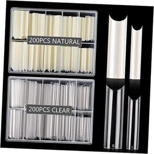400PCS Extra Long C Curve Nail Tips XL, 2 Packs Natural and Clear Nail Tips - Picture 1 of 7