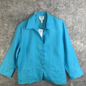 Talbots Blazer Womens Plus 20 Turquoise Blue 100% Irish Linen Preppy Pockets New - Picture 1 of 15
