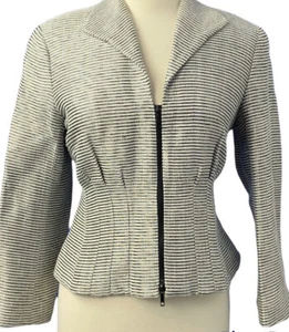 Lafayette 148 Women Gray Black Metallic Shimmer Zipper Front Jacket Blazer 8P - Picture 1 of 12