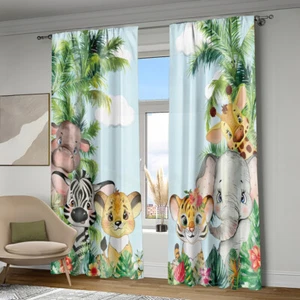 2Pcs Cartoon Animal Giraffe Window Curtains Drapes Bedroom Living Room Kitchen - Picture 1 of 24