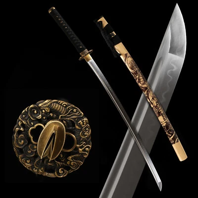 Clay Tempered T10 Steel Katana Real Japanese Samurai Sword Battle Ready Sharp - Image 1 of 4