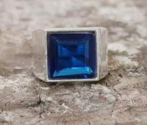 Blue Sapphire Men's Ring 925 Sterling Silver Band Handmade Gift's Ring SD7 - Picture 1 of 4