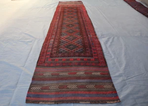 2x9 Vintage Afghan Mishwani Runner – Handmade Wool Rug with Geometric Diamond. - Picture 1 of 11