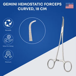 Gemini Hemostatic Forceps 18 cm Curved Stainless Steel Surgical Instruments - Picture 1 of 2