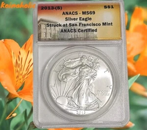 2013-S $1 American Silver Eagle ANACS MS69 Struck at San Francisco Mint, Flashy - Picture 1 of 8