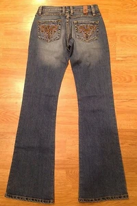 Star City Distressed verwaschen Stretch Bootcut Nieten Denim blau Jeans Damen Gr. 1 - Bild 1 von 11