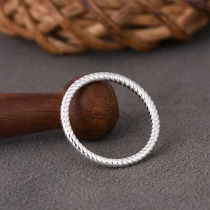 Pure Sterling Silver Twisted Band Ring Thin Stackable Ring For Birthday Gift - Picture 1 of 6