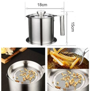 Oil filter pot Stainless Steel Grease Strainer Container 1.8L for Kitchen Cookin - Foto 1 di 8