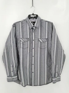 Age Of Wisdom Mens Button-Up Shirt Long Sleeve Size XL Gray White Striped Stain - Picture 1 of 6