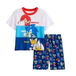 Boys Sonic the Hedgehog Pajamas Set T Shirt Short 4 5 6 8 10 12 SEGA Knuckles - Picture 1 of 4