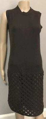 BARNEY'S NEW YORK 100% Cashmere Brown Sleeveless Knit open weave Dress sz small - Image 1 of 4