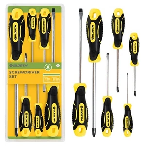 BLOSTM 6 PCS Magnetic Screwdriver Set Crosshead Flat Slotted -  Non-Slip Handles - Picture 1 of 7