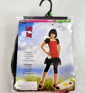 Lady Bug Costume Girl XL 14 - 16 Headband Wings Dress Leggings Halloween New - Picture 1 of 7