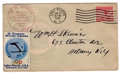 #716 Lake Placid Olympics FDC 1932 - Planty Unlisted Skinner w/ Label - Image 1 of 2