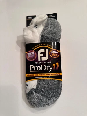 Calcetines FootJoy ProDry - Hombre Blanco y Gris, EE. UU. Talla 7-12, Paquete de 2 pares Foto 1 de 4