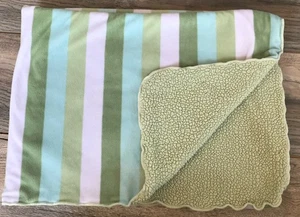 Koala Baby Green Sherpa Baby Blanket Green White Stripes (WASH WEAR) - Picture 1 of 7