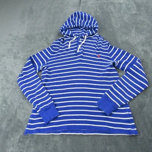 Polo Ralph Lauren Para Hombre M Azul Blanco Rayas Tejido Waffle Sudadera con Capucha Henley Pullover - Imagen 1 de 10