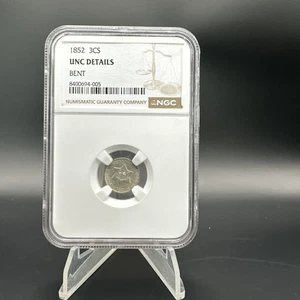 1852 3 Cent Silver Piece - NGC UNC Details Bent - Free Shipping - Picture 1 of 5