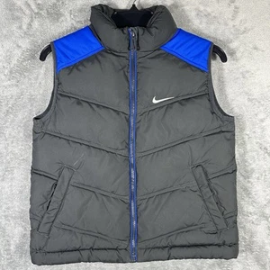 Nike Youth Small Puffer Vest Gray Blue Swoosh Winter - Picture 1 of 7