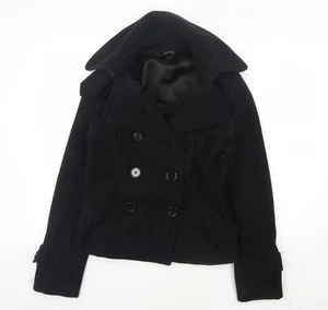 Topshop Women's Black Pea Coat UK 10, Wool Blend - Picture 1 of 12