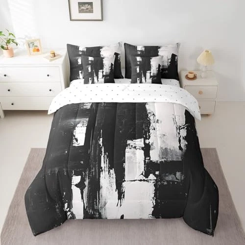  Juego de edredón abstracto blanco y negro para adultos talla 7 piezas blanco rey negro Foto 1 de 4